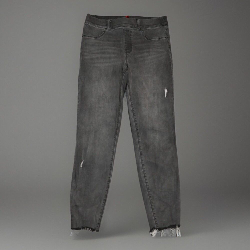 Spanx Jeans Gray Wash Distressed Skinny Pull On Denim Stretch Comfort Womens L
